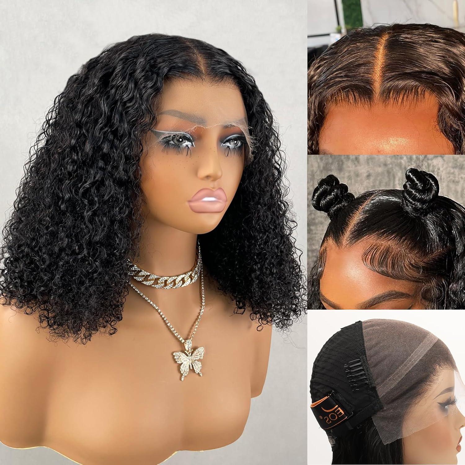 imageBEEOS 13x6 SKINLIKE Real HD Lace Frontal Bob Wig Ultrafitted Cap PrePlucked Bleached Knots 180 Density Straight Human Hair Wig 12 Inch13x6 HD Lace Wig Curly Bob