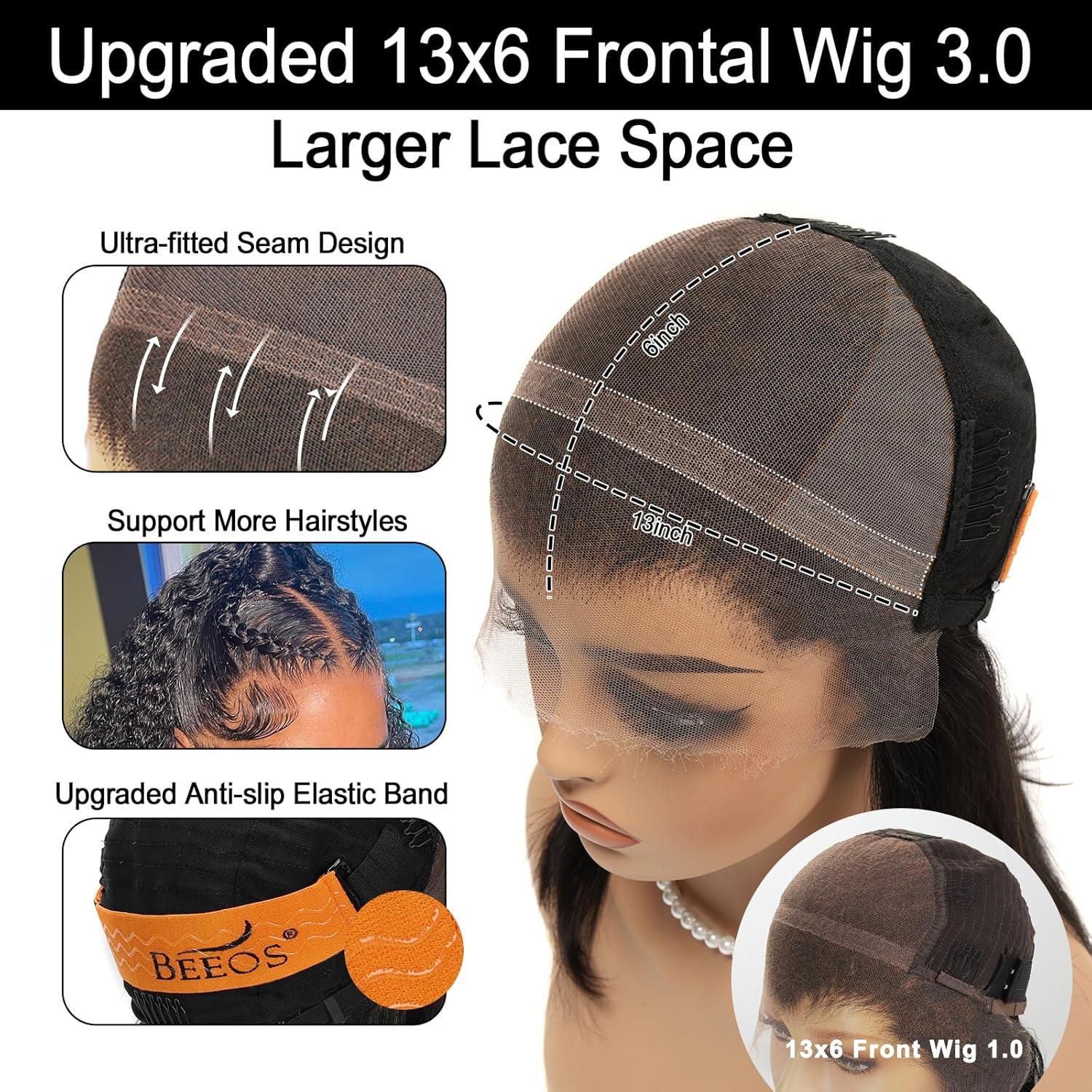 imageBEEOS 13x6 SKINLIKE Real HD Lace Frontal Bob Wig Ultrafitted Cap PrePlucked Bleached Knots 180 Density Straight Human Hair Wig 12 Inch13x6 HD Lace Wig Curly Bob