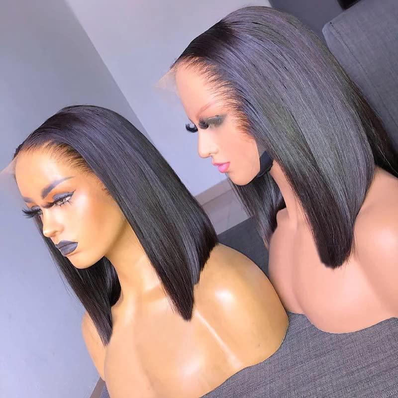 imageBEEOS 13x6 SKINLIKE Real HD Lace Frontal Bob Wig Ultrafitted Cap PrePlucked Bleached Knots 180 Density Straight Human Hair Wig 12 Inch13x6 HD Lace Wig Straight Bob