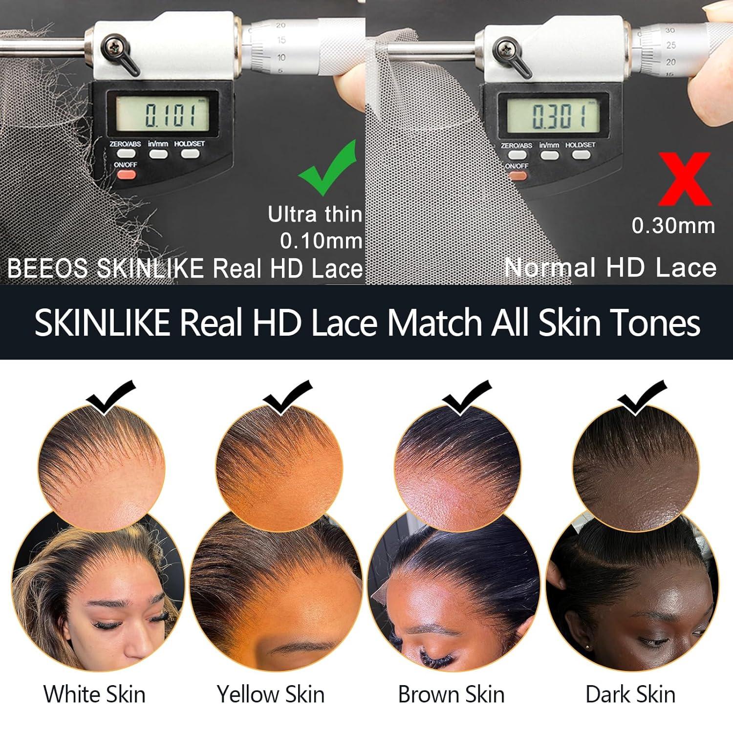 imageBEEOS 13x6 SKINLIKE Real HD Lace Frontal Bob Wig Ultrafitted Cap PrePlucked Bleached Knots 180 Density Straight Human Hair Wig 12 Inch13x6 HD Lace Wig Curly Bob