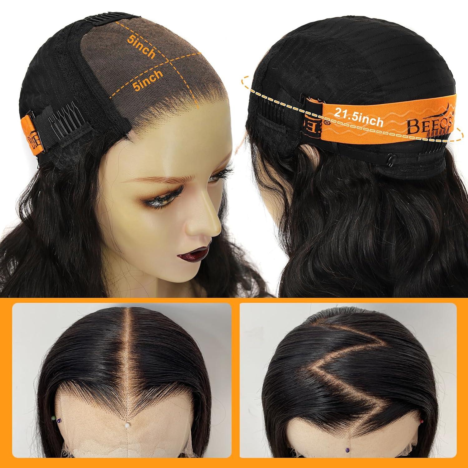 imageBEEOS 13x6 Ultrafitted HD Lace Wig 250 Density Pre Plucked Curly Human Hair Wigs Bleached Knots 18 Inch5x5 HD Lace Body Wave Wig Precut Lace250 Density