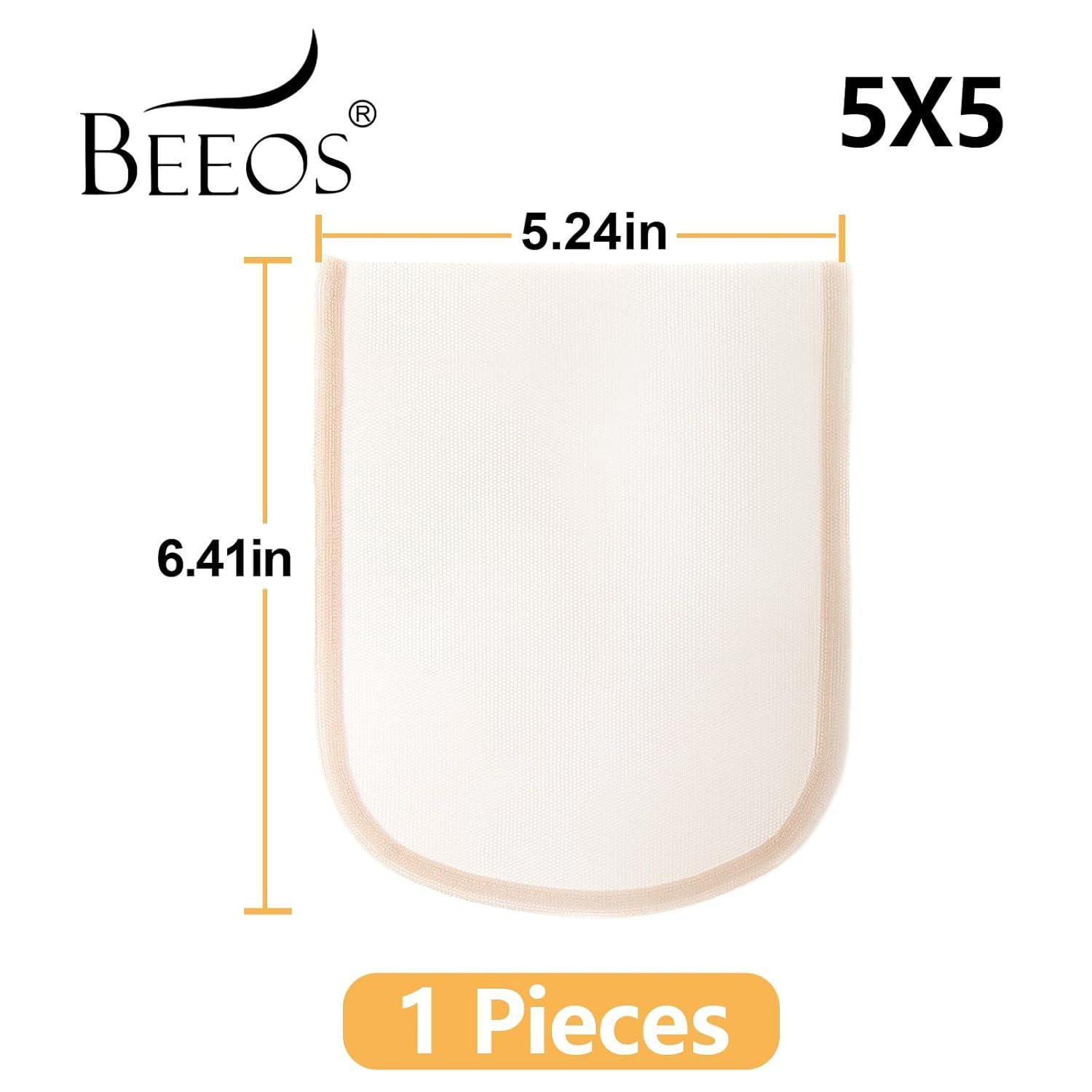 imageBEEOS 4x4 Transparent Lace for Wig Making 5 Pieces Lace Net Base for Making Closure Wigs Accessories for Repairing Wig Cap01mm Skinlike HD Lace
