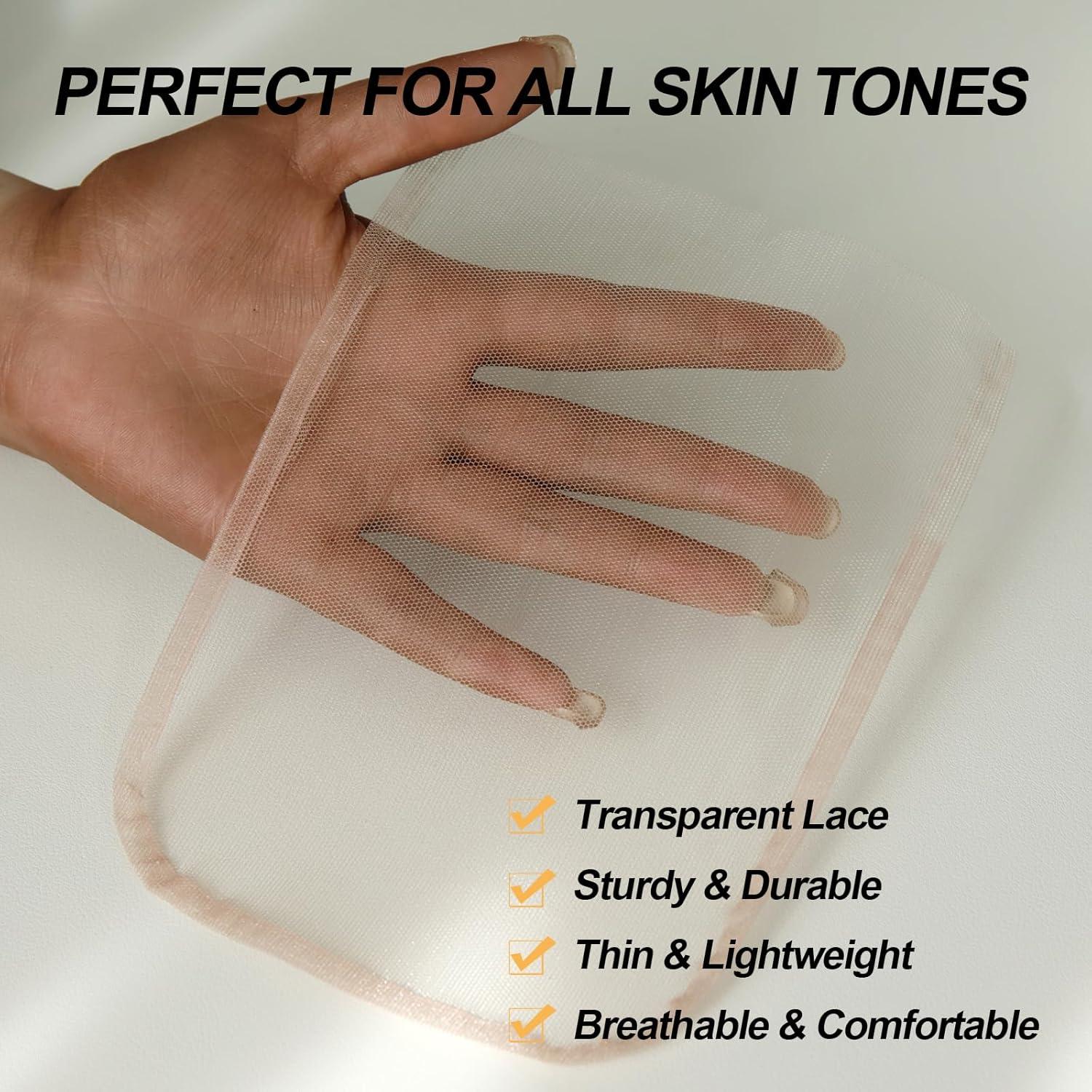 imageBEEOS 4x4 Transparent Lace for Wig Making 5 Pieces Lace Net Base for Making Closure Wigs Accessories for Repairing Wig CapTransparent Lace