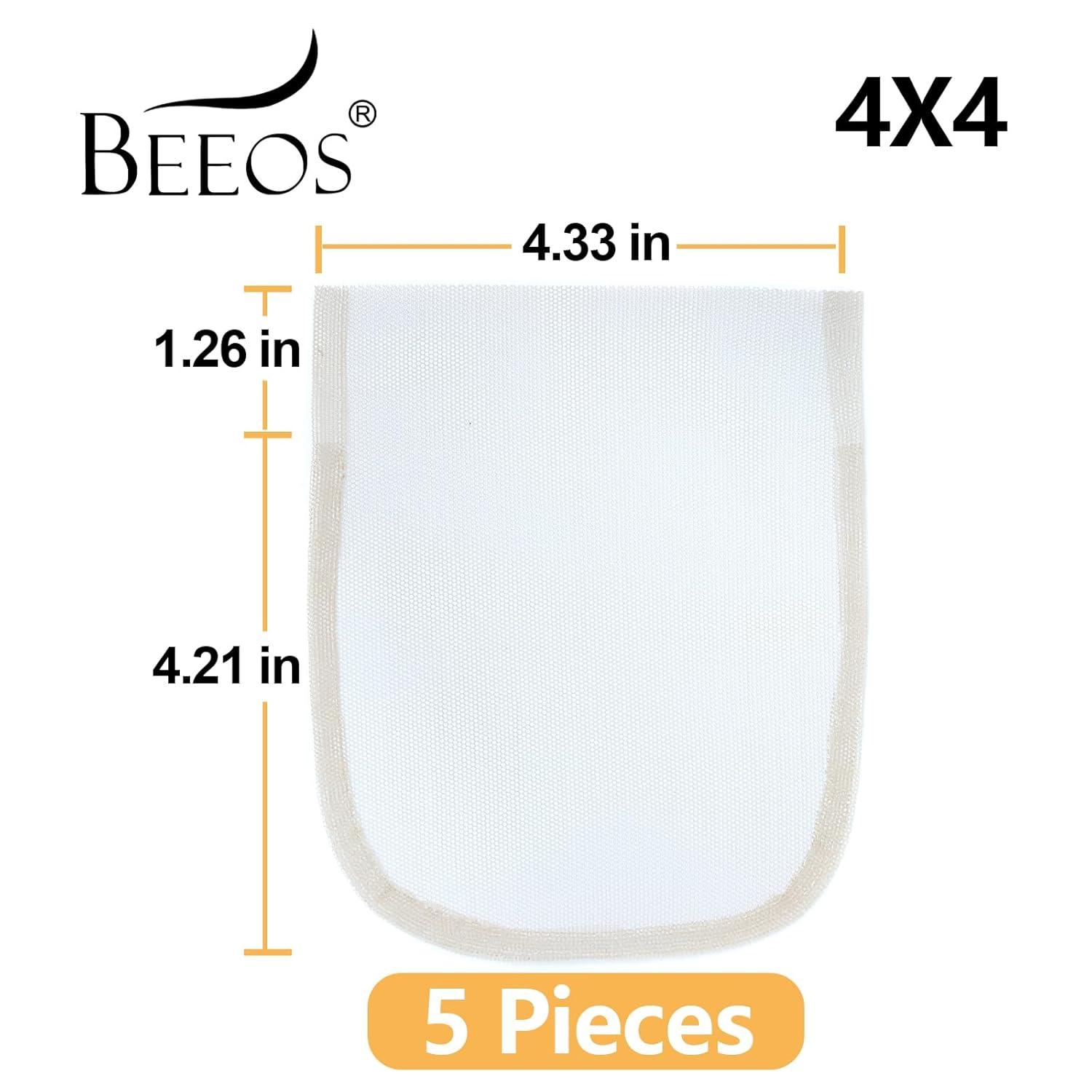 imageBEEOS 4x4 Transparent Lace for Wig Making 5 Pieces Lace Net Base for Making Closure Wigs Accessories for Repairing Wig CapTransparent Lace