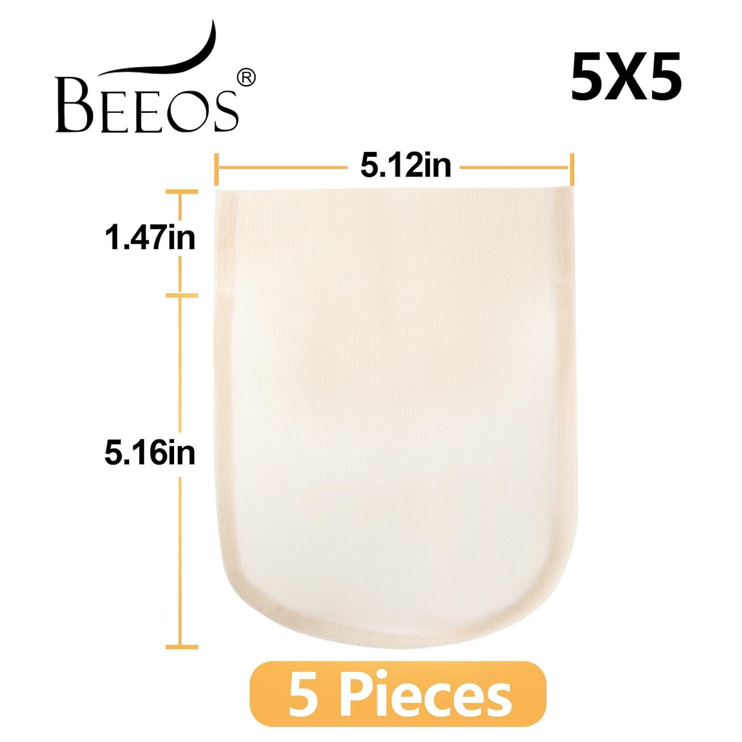 imageBEEOS 4x4 Transparent Lace for Wig Making 5 Pieces Lace Net Base for Making Closure Wigs Accessories for Repairing Wig CapTransparent Lace