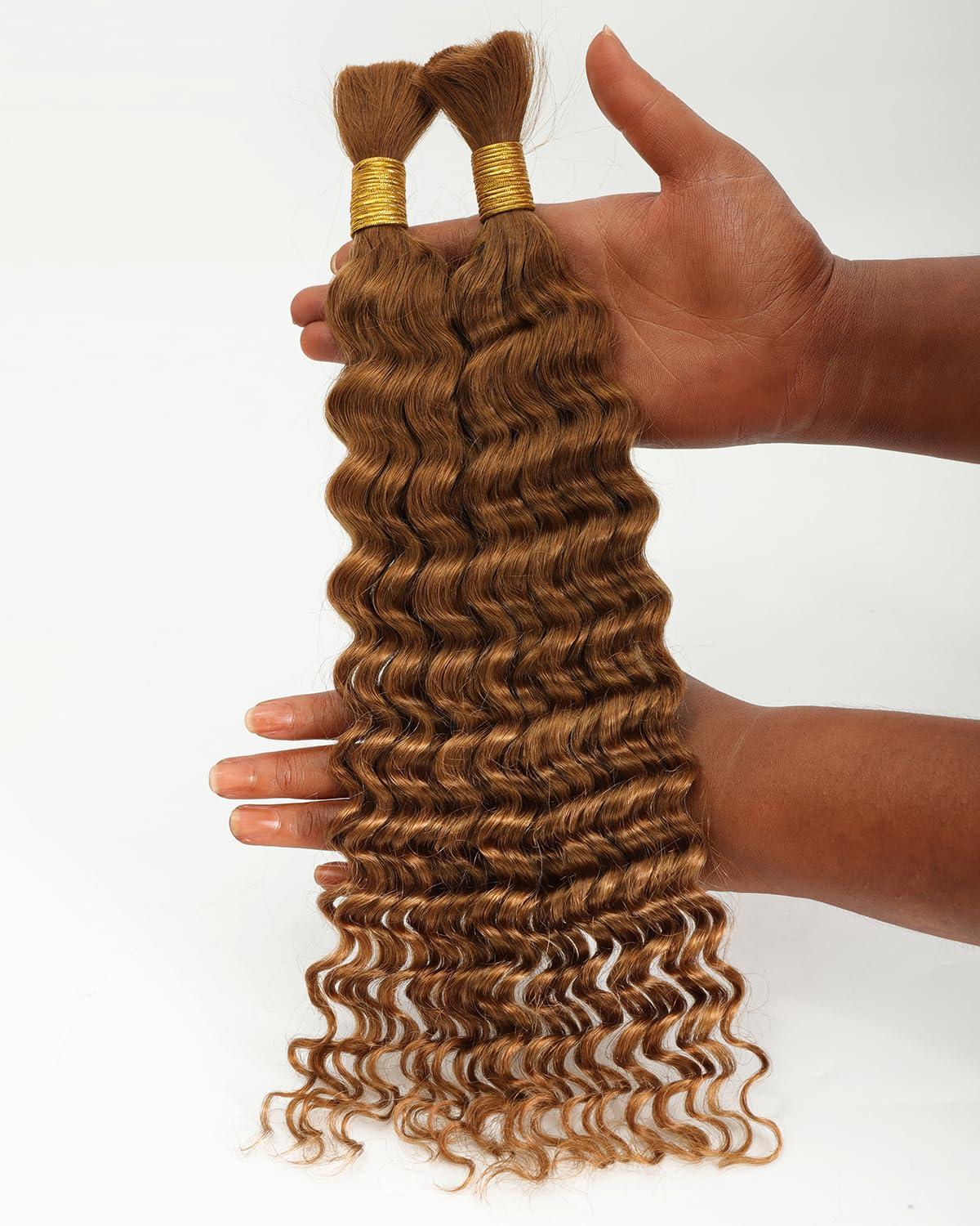 imageBEEOS Human Braiding Hair for Boho Braids 100g Deep Wave Bulk Human Hair for Braiding Bohemian Knotless Micro Braids 18 Inch 1B Natural Black30 Auburn Ginger100g