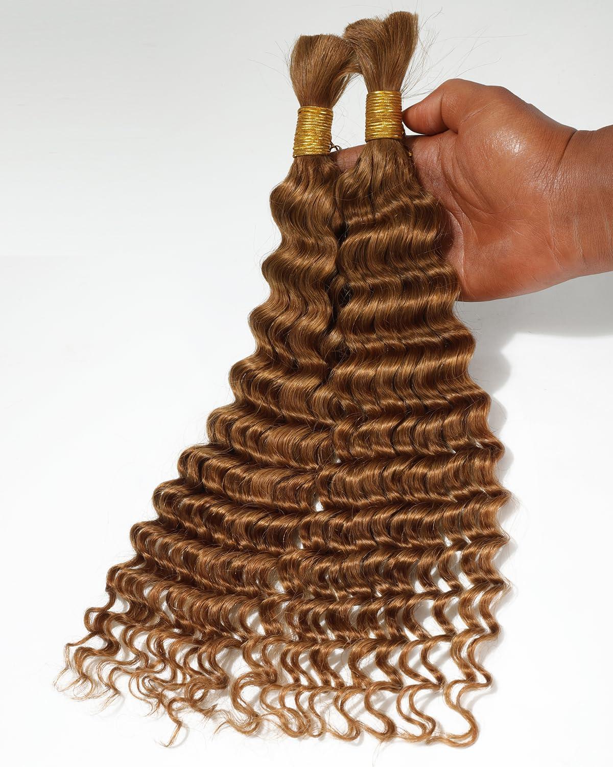 imageBEEOS Human Braiding Hair for Boho Braids 100g Deep Wave Bulk Human Hair for Braiding Bohemian Knotless Micro Braids 18 Inch 1B Natural Black30 Auburn Ginger100g