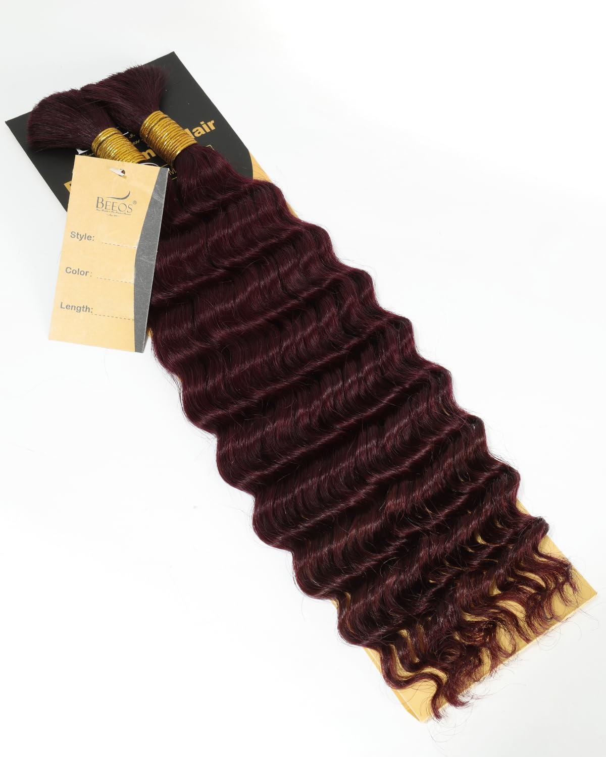 imageBEEOS Human Braiding Hair for Boho Braids 100g Deep Wave Bulk Human Hair for Braiding Bohemian Knotless Micro Braids 18 Inch 1B Natural Black99J Burgundy100g