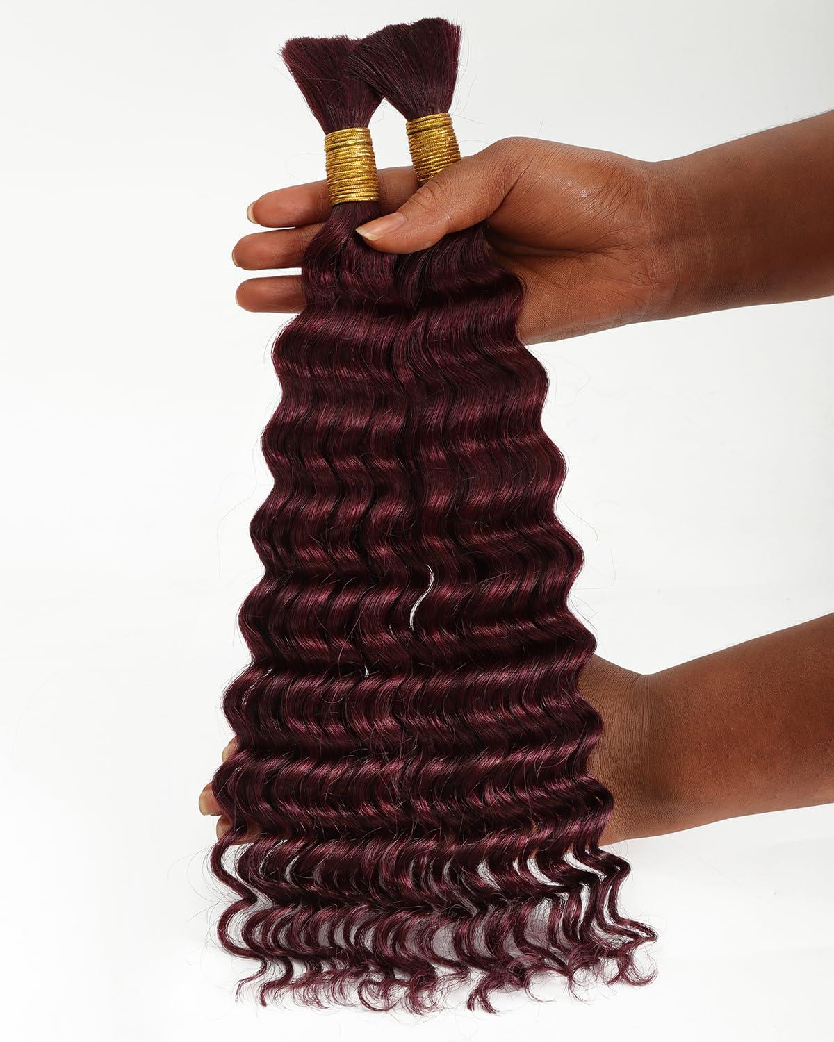imageBEEOS Human Braiding Hair for Boho Braids 100g Deep Wave Bulk Human Hair for Braiding Bohemian Knotless Micro Braids 18 Inch 1B Natural Black99J Burgundy100g