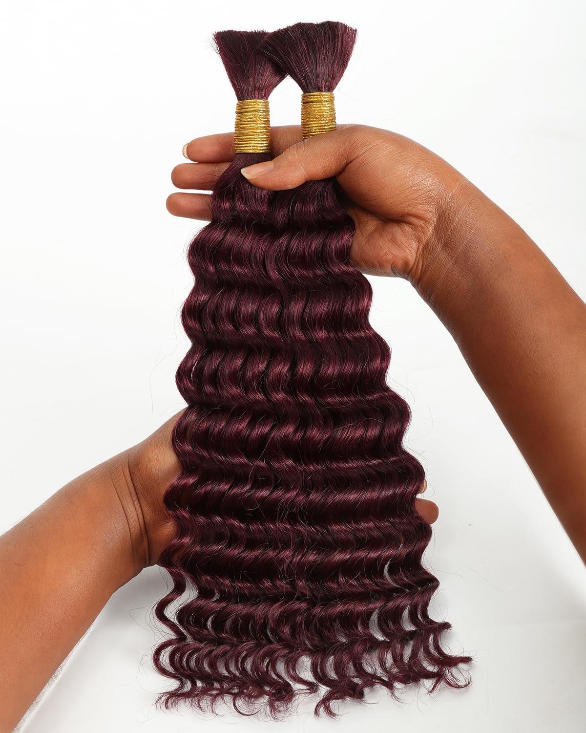 imageBEEOS Human Braiding Hair for Boho Braids 100g Deep Wave Bulk Human Hair for Braiding Bohemian Knotless Micro Braids 18 Inch 1B Natural Black99J Burgundy100g