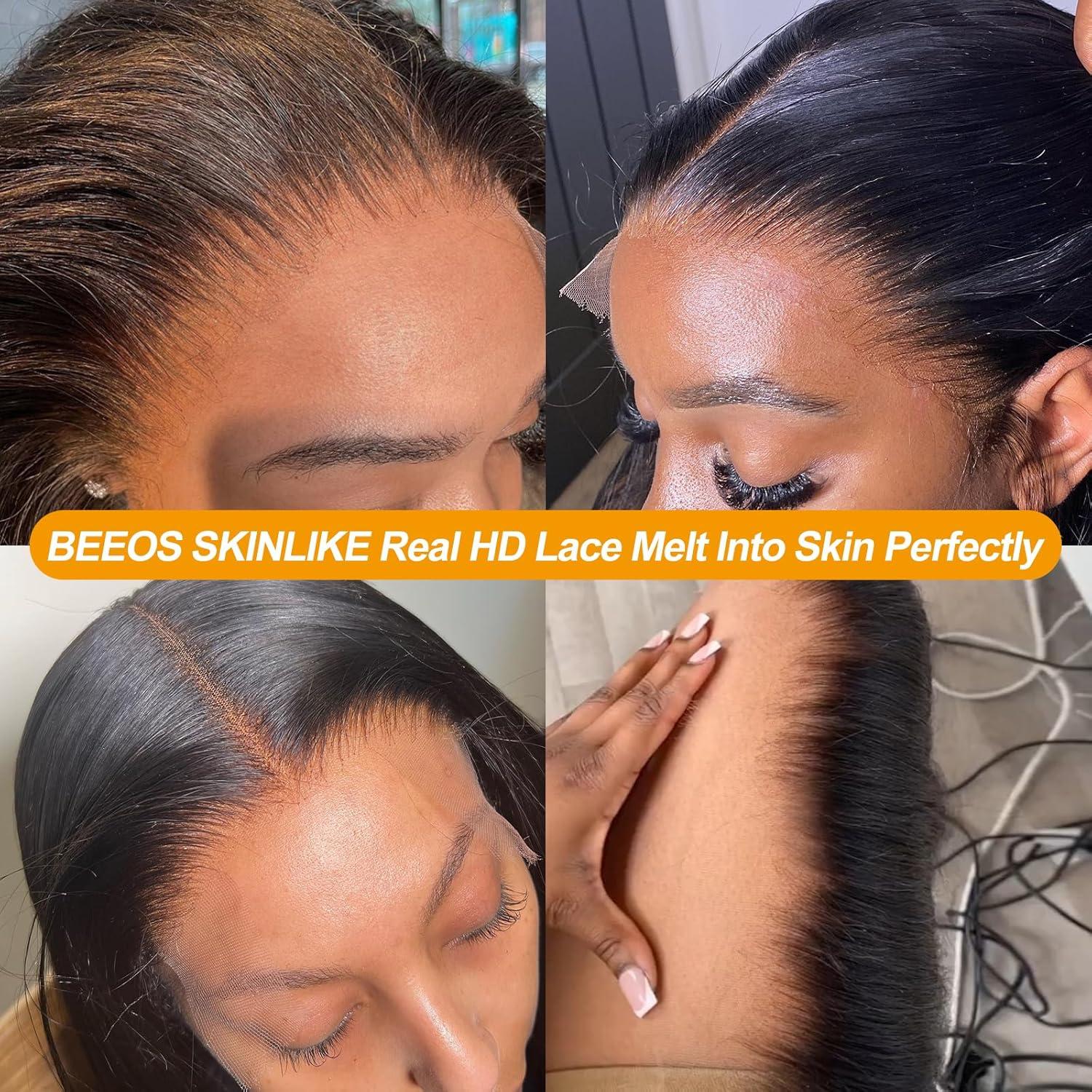 imageBEEOS Wear and Go 5x5 SKINLIKE Real HD Lace Closure Wig Precut 180 Density PrePlucked Bleached Knots Glueless Straight Virgin Human Hair Wigs 22 Inch13x6 Body Wave Glueless HD Lace Wig 250 Density
