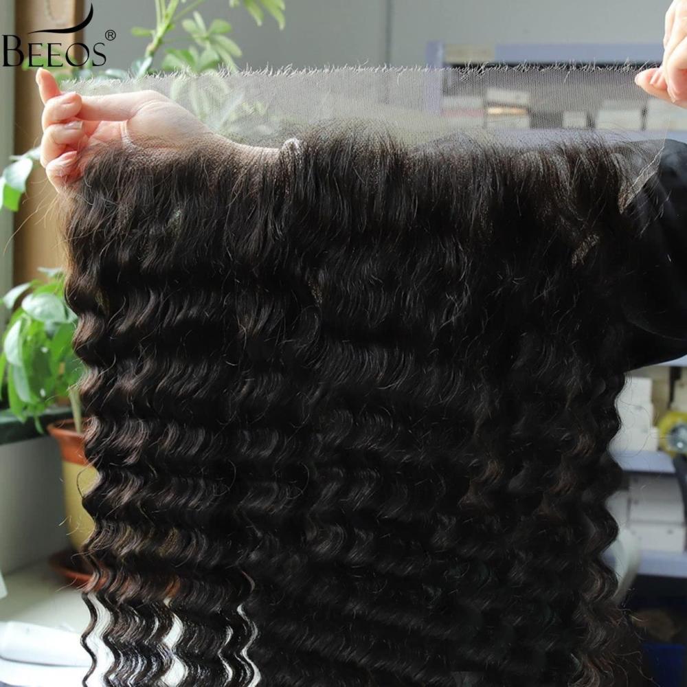 imageBEEOS 13x6 HD Lace Frontal Only 010mm Ultrathin Invisible Film Lace Straight Virgin Human Hair Frontal Pre Plucked Natural Hairline 20 Inch13x6 HD Lace FrontalDeep Wave