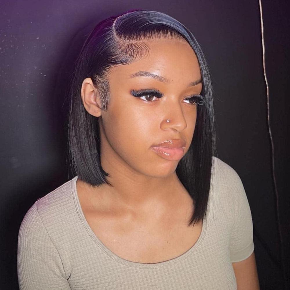 imageBEEOS 13x6 SKINLIKE Real HD Lace Frontal Bob Wig Ultrafitted Cap PrePlucked Bleached Knots 180 Density Straight Human Hair Wig 12 Inch13x6 HD Lace Wig Straight Bob