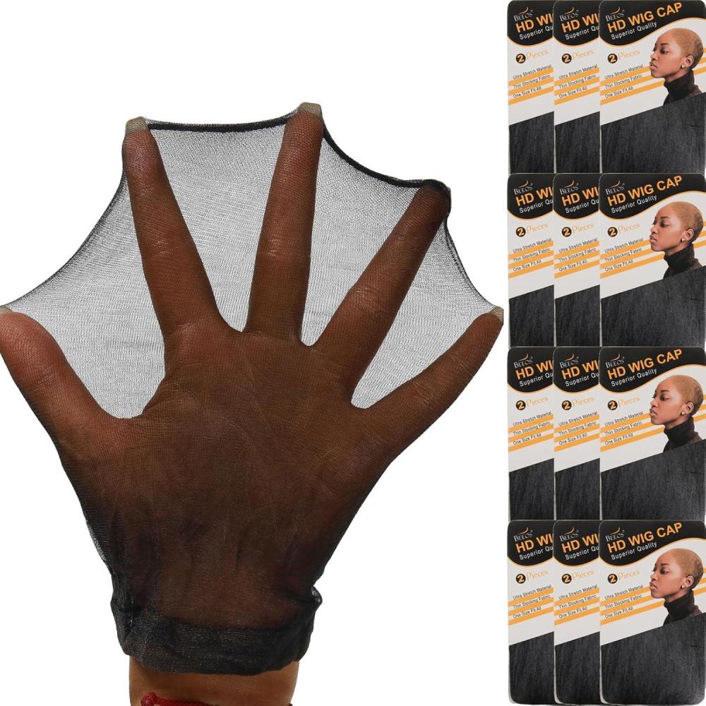 imageBEEOS Black SKINLIKE HD Wig Cap 4 Pieces Invisible and Sheer Breathable Ultrathin Stretchy Stocking Caps for Lace Front Wigs Bald Cap for WomenBlack 24 PCS