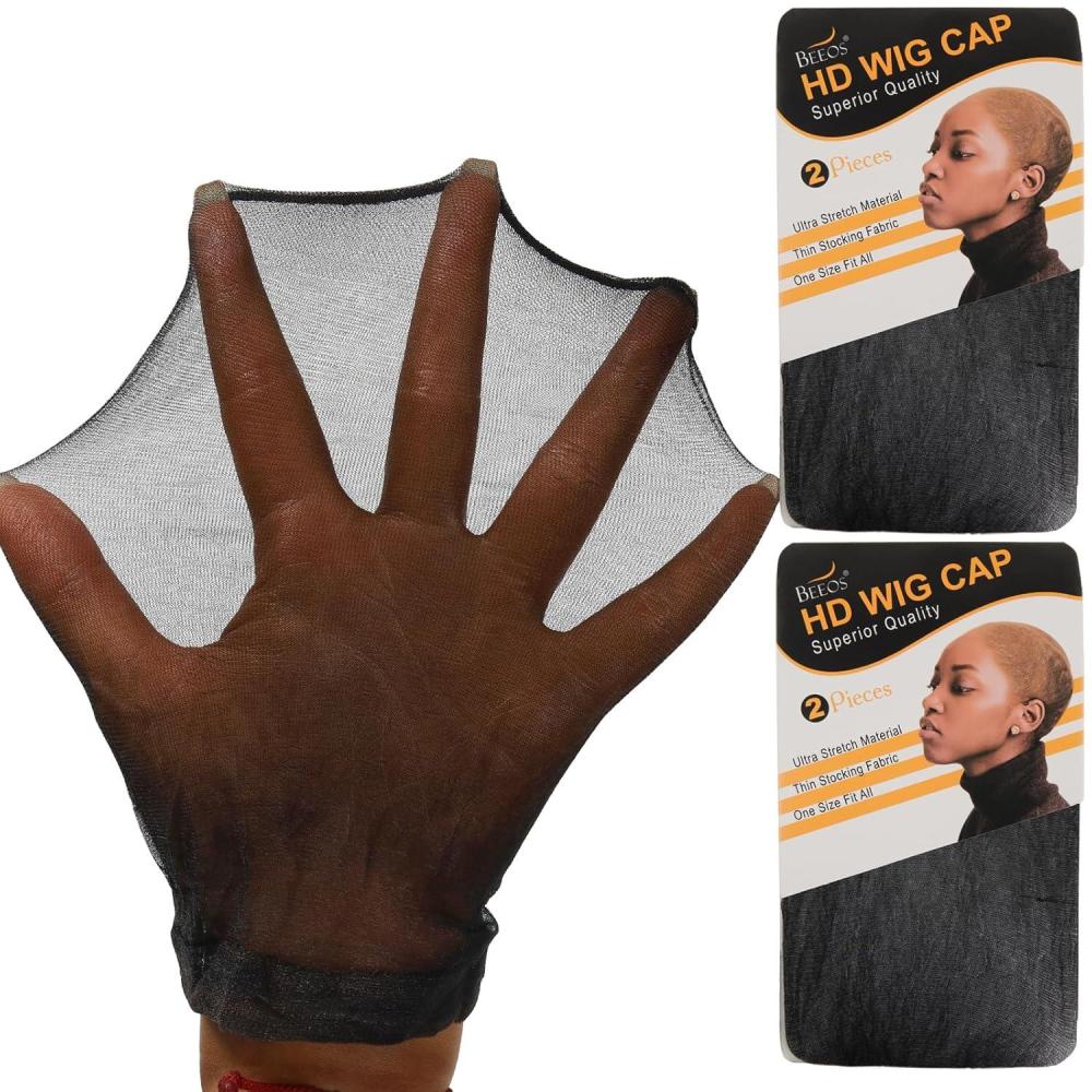 imageBEEOS Black SKINLIKE HD Wig Cap 4 Pieces Invisible and Sheer Breathable Ultrathin Stretchy Stocking Caps for Lace Front Wigs Bald Cap for WomenBlack 4 PCS