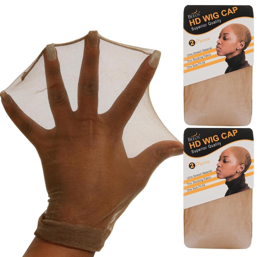 imageBEEOS Black SKINLIKE HD Wig Cap 4 Pieces Invisible and Sheer Breathable Ultrathin Stretchy Stocking Caps for Lace Front Wigs Bald Cap for WomenDark Brown 4 PCS