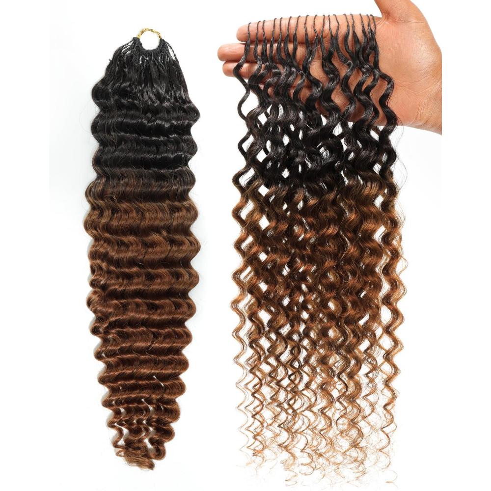 imageBEEOS Deep Wave Crochet Human Hair 160g 1B430 Ombre Knotless PreSeparated Feather Crochet Hair for Women 160g Invisible String Lightweight Reusable40g Deep Wave 1B30