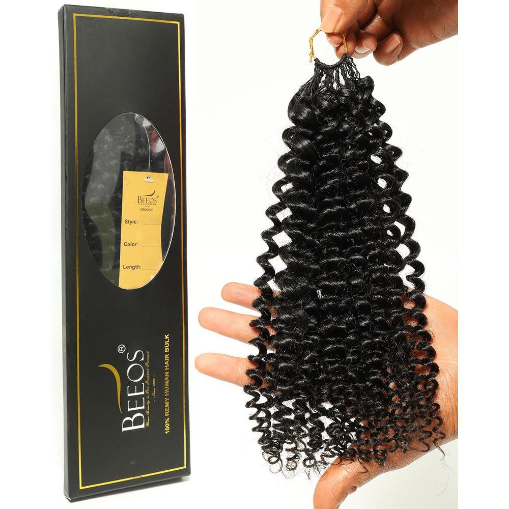 imageBEEOS Deep Wave Crochet Human Hair 160g 1B430 Ombre Knotless PreSeparated Feather Crochet Hair for Women 160g Invisible String Lightweight Reusable40g Afro Kinky Curly Natural Black