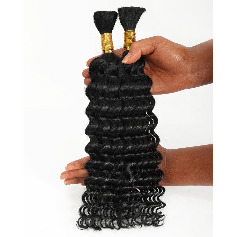imageBEEOS Human Braiding Hair for Boho Braids 100g Deep Wave Bulk Human Hair for Braiding Bohemian Knotless Micro Braids 18 Inch 1B Natural Black1 Jet Black100g