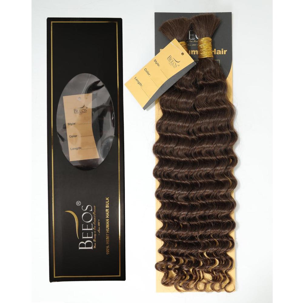 imageBEEOS Human Braiding Hair for Boho Braids 100g Deep Wave Bulk Human Hair for Braiding Bohemian Knotless Micro Braids 18 Inch 1B Natural Black4 Chocolate Brown100g