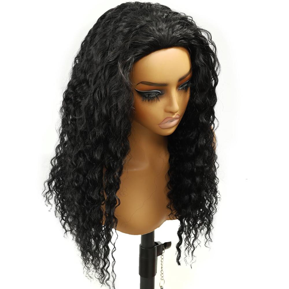 imageBEEOS Kinky Curly Remy Human Hair Half Wig 200 Density 3 In 1 Drawstring Glueless Half Wig for Women Seamless Flip Over 20 Inch 1 Jet BlackCurly