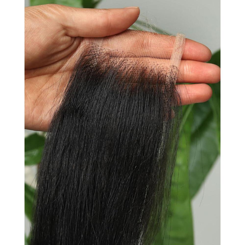 imageBEEOS Yaki Straight 5x5 SKINLIKE Real HD Lace Closure PrePlucked Bleached Knots Natural Black Human Hair 16 Inch2x6 HD Lace ClosureYaki Straight