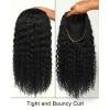 BEEOS Kinky Curly Remy Human Hair Half Wig, 200% Density 3 In 1 Drawstring Glueless Half Wig for Women, Seamless Flip Over 20 Inch #1 Jet Black(Curly)