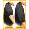 BEEOS Kinky Curly Remy Human Hair Half Wig, 200% Density 3 In 1 Drawstring Glueless Half Wig for Women, Seamless Flip Over 20 Inch #1 Jet Black(Kinky Straight)