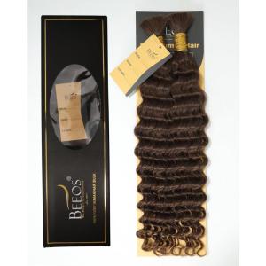 BEEOS Human Braiding Hair for Boho Braids, 100g Deep Wave Bulk Human Hair for Braiding Bohemian Knotless Micro Braids 18 Inch #1B Natural Black(#4 Chocolate Brown-100g)