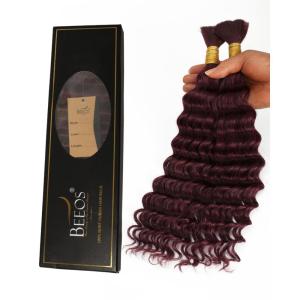 BEEOS Human Braiding Hair for Boho Braids, 100g Deep Wave Bulk Human Hair for Braiding Bohemian Knotless Micro Braids 18 Inch #1B Natural Black(#99J Burgundy-100g)