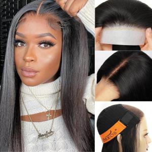 BEEOS Wear and Go 5×5 SKINLIKE Real HD Lace Closure Wig, Pre-cut 180% Density Pre-Plucked Bleached Knots Glueless Straight Virgin Human Hair Wigs 22 Inch(5×5 Straight Glueless HD Lace Wig 250% Density)