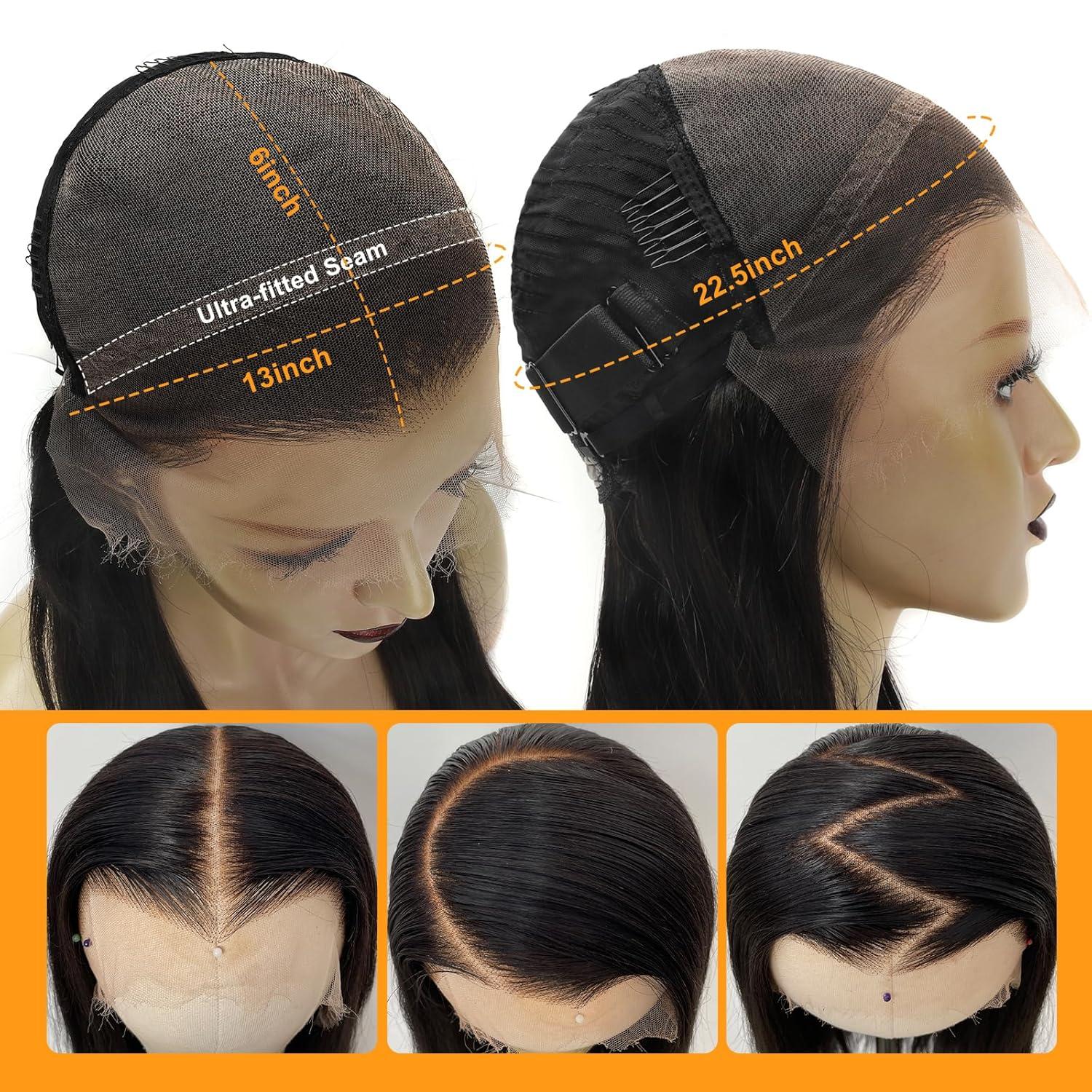 imageBEEOS Ultrafitted HD Lace Wig 250 Density 13x6 Full Frontal Straight Bob Human Hair Wigs Pre Plucked Bleached Knots 12 InchUltrafitted 13x6 Full Frontal Straight Bob Wig250 Density