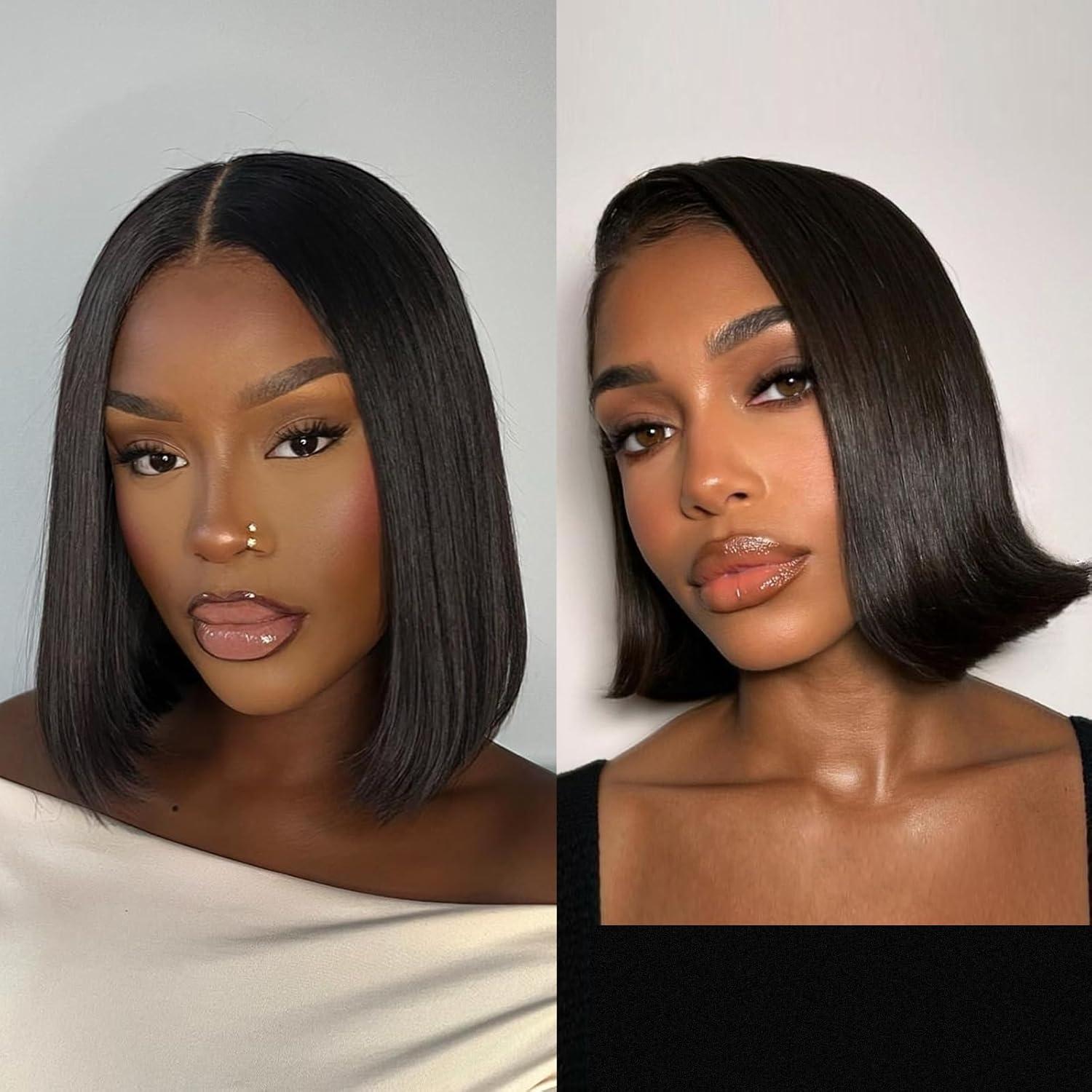 imageBEEOS Ultrafitted HD Lace Wig 250 Density 13x6 Full Frontal Straight Bob Human Hair Wigs Pre Plucked Bleached Knots 12 InchUltrafitted 13x6 Full Frontal Straight Bob Wig250 Density