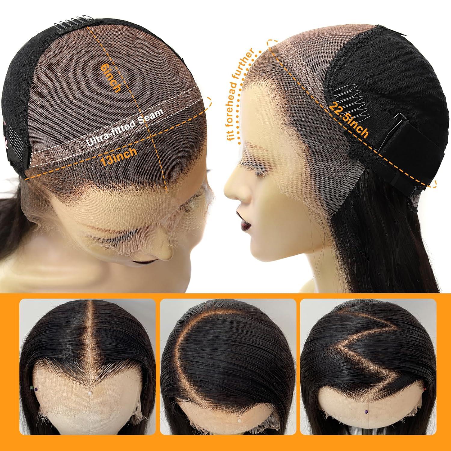 imageBEEOS Ultrafitted HD Lace Wig 250 Density 13x6 Full Frontal Straight Bob Human Hair Wigs Pre Plucked Bleached Knots 12 InchUltrafitted 13x6 HD Lace Straight Bob Wig180 Density