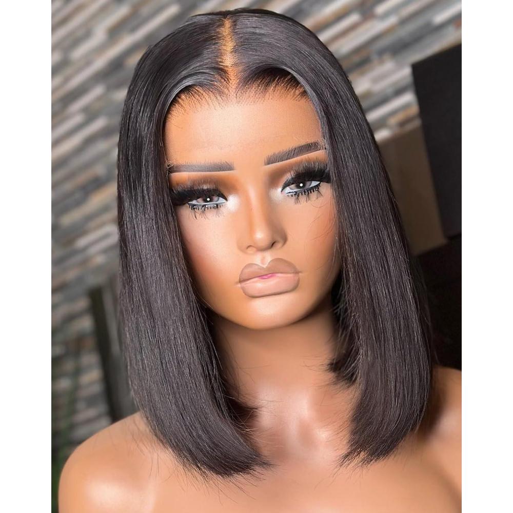 imageBEEOS Ultrafitted HD Lace Wig 250 Density 13x6 Full Frontal Straight Bob Human Hair Wigs Pre Plucked Bleached Knots 12 InchUltrafitted 13x6 HD Lace Straight Bob Wig180 Density