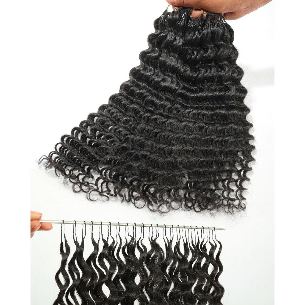 imageBEEOS Remy Human Crochet Hair Burmese Curly PreSeparated Knotless Feather Crochet Human Hair for Women 18 Inch Miracle Knots and Reusable 40g160gDeep WaveNatural Black