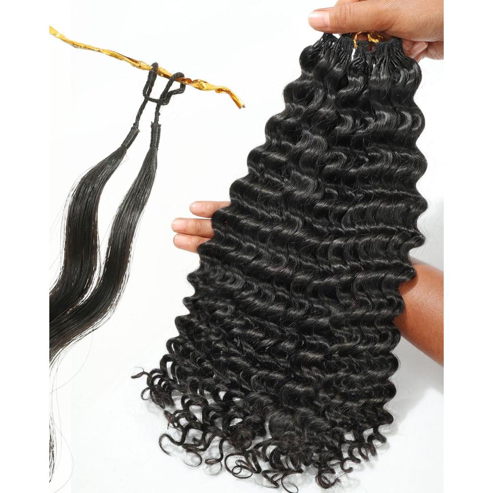 imageBEEOS Remy Human Crochet Hair Burmese Curly PreSeparated Knotless Feather Crochet Human Hair for Women 18 Inch Miracle Knots and Reusable 40g40gDeep WaveNatural Black