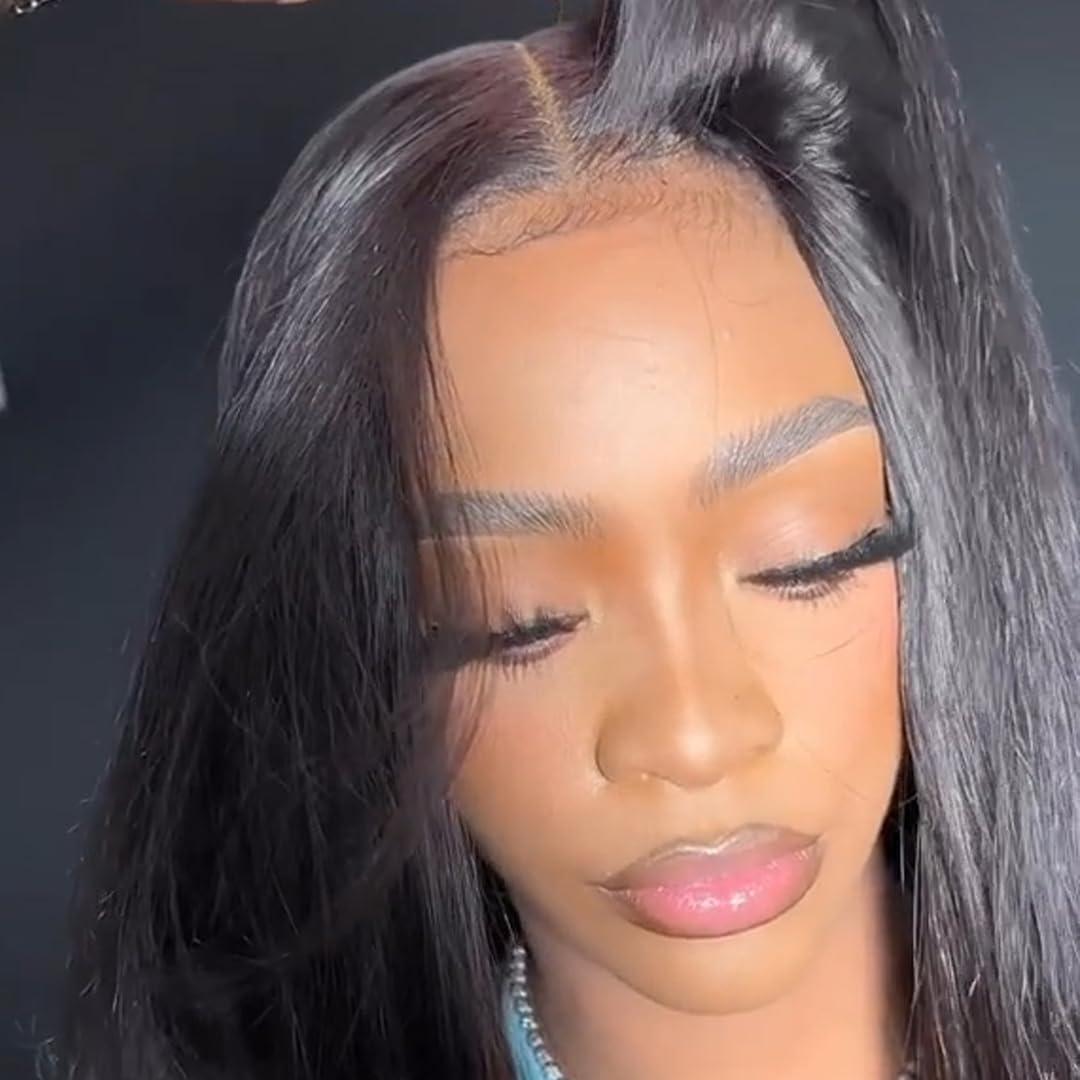 imageBEEOS Yaki Straight 2x6 SKINLIKE Real HD Lace Closure 010mm Ultrathin Invisible HD Lace Human Hair Closures PrePlucked Bleached Knots 16 Inch2x6 HD Lace ClosureYaki Straight