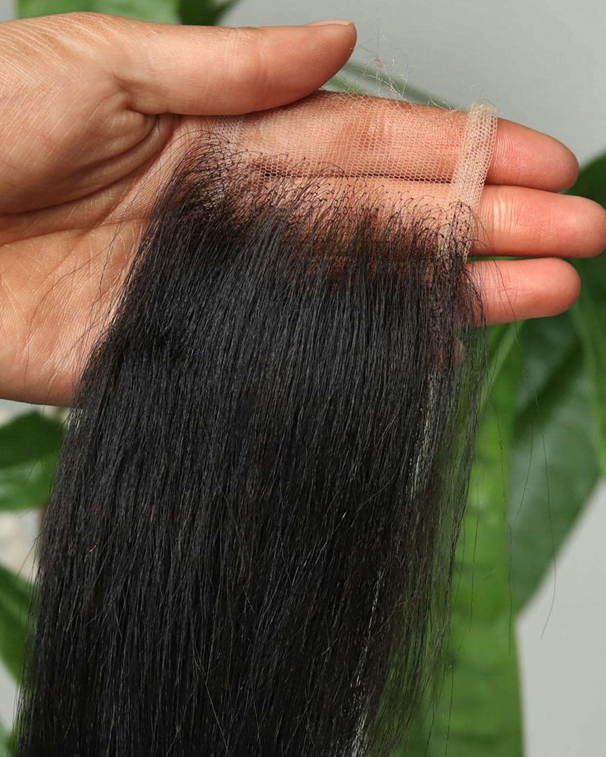 imageBEEOS Yaki Straight 2x6 SKINLIKE Real HD Lace Closure 010mm Ultrathin Invisible HD Lace Human Hair Closures PrePlucked Bleached Knots 16 Inch2x6 HD Lace ClosureYaki Straight