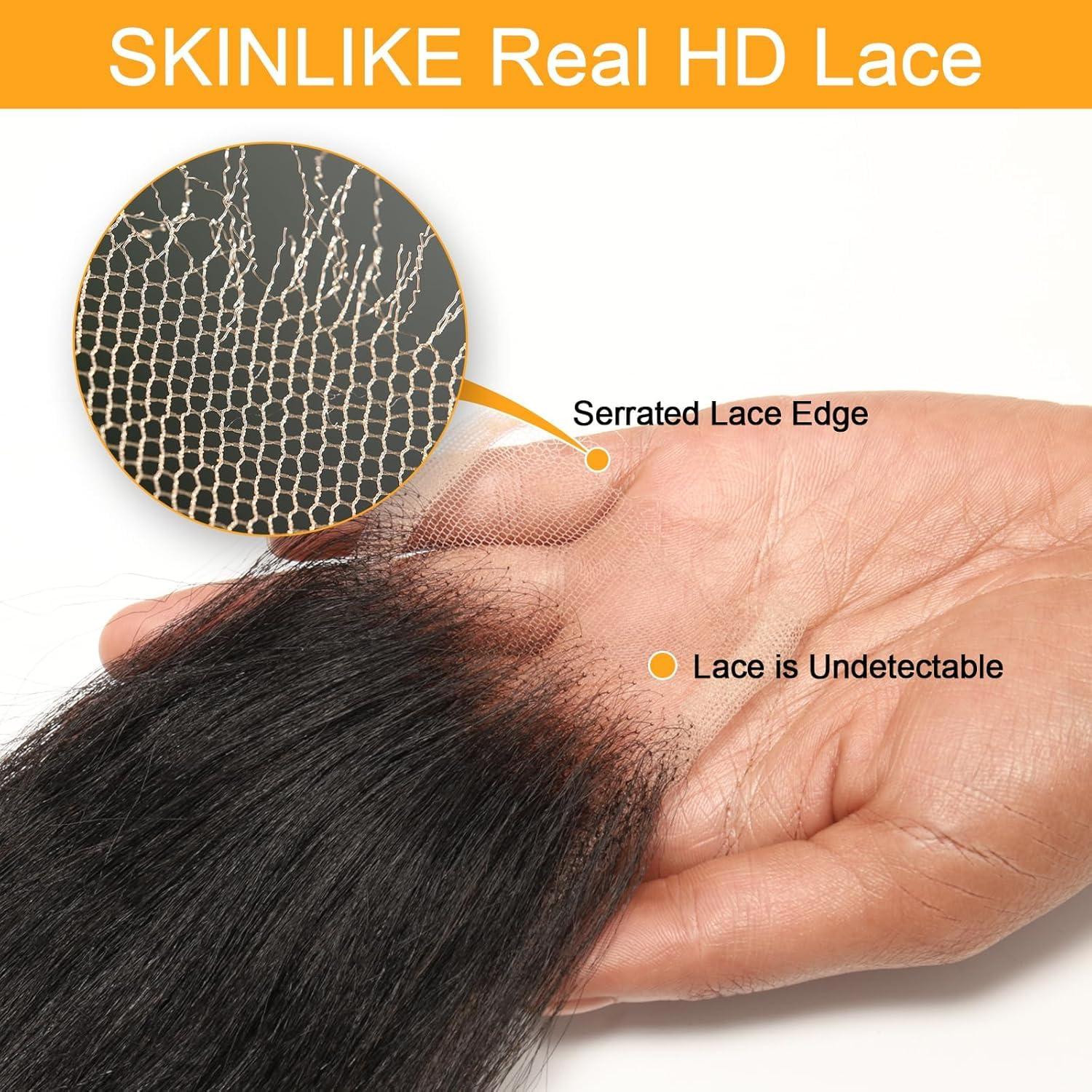 imageBEEOS Yaki Straight 2x6 SKINLIKE Real HD Lace Closure 010mm Ultrathin Invisible HD Lace Human Hair Closures PrePlucked Bleached Knots 16 Inch2x6 HD Lace ClosureYaki Straight