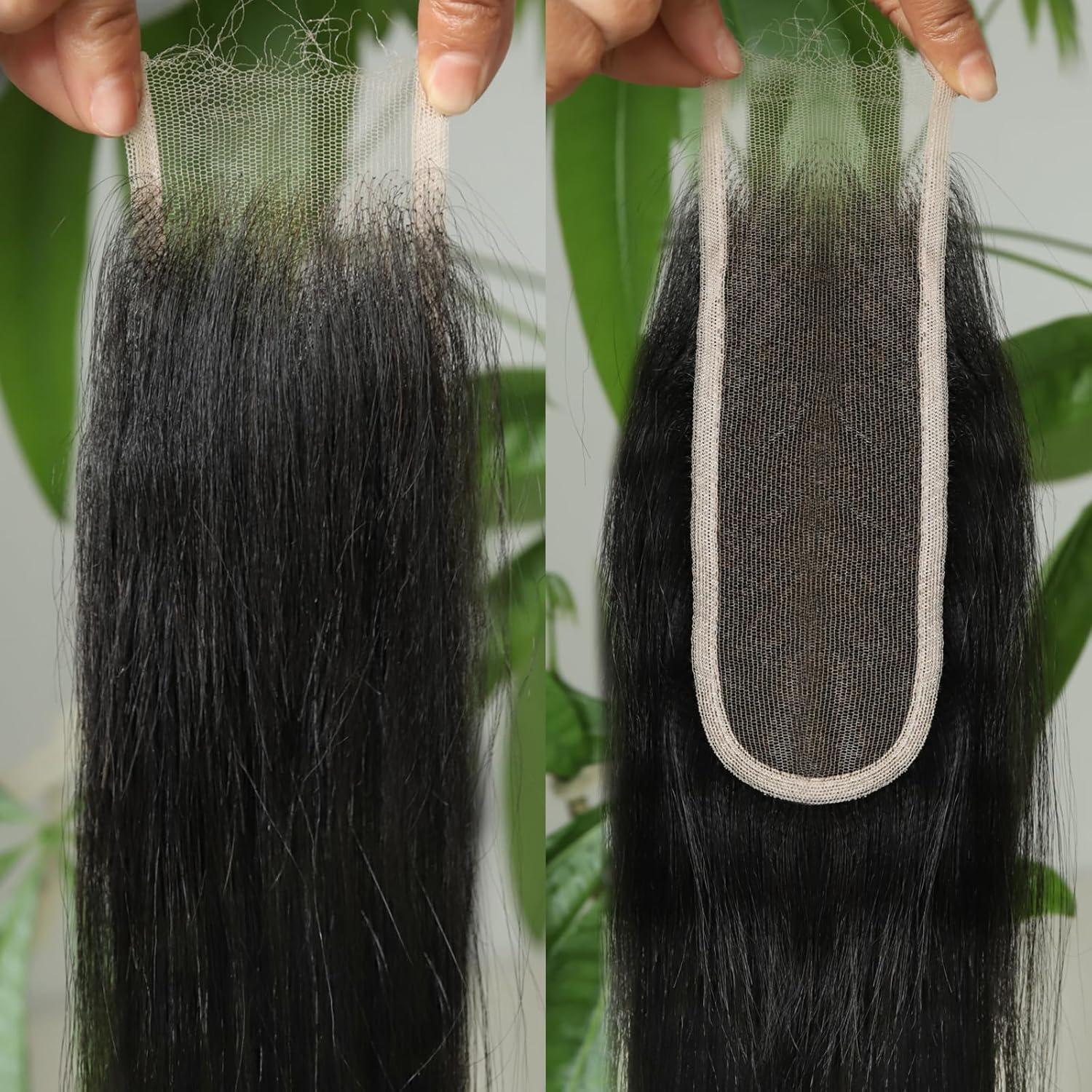 imageBEEOS Yaki Straight 2x6 SKINLIKE Real HD Lace Closure 010mm Ultrathin Invisible HD Lace Human Hair Closures PrePlucked Bleached Knots 16 Inch2x6 HD Lace ClosureYaki Straight