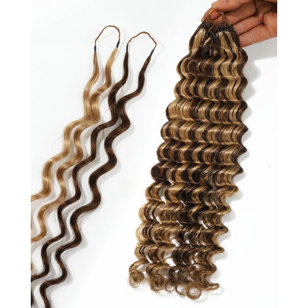 imageBEEOS Highlights Human Crochet Hair P427 Deep Wave PreSeparated Miracle Knots Feather Crochet Hair for Women Brown with Honey Blonde 16 Inch 40g40gDeep WaveP427 Highlight