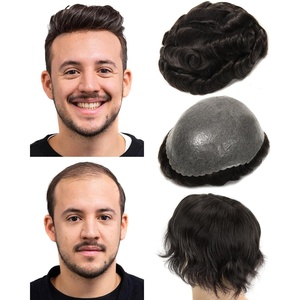BEEOS 0.10mm PU Skin Toupee for Men, Volume Real Human Hair Mens Hair Piece 130% Medium Density, 8×10 Inch Durable PU Base No Shed Mens Hair Replacement System #613 Blonde(#1B Natural Black)