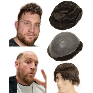 BEEOS 0.10mm PU Skin Toupee for Men, Volume Real Human Hair Mens Hair Piece 130% Medium Density, 8×10 Inch Durable PU Base No Shed Mens Hair Replacement System #613 Blonde(#7 Light Brown)