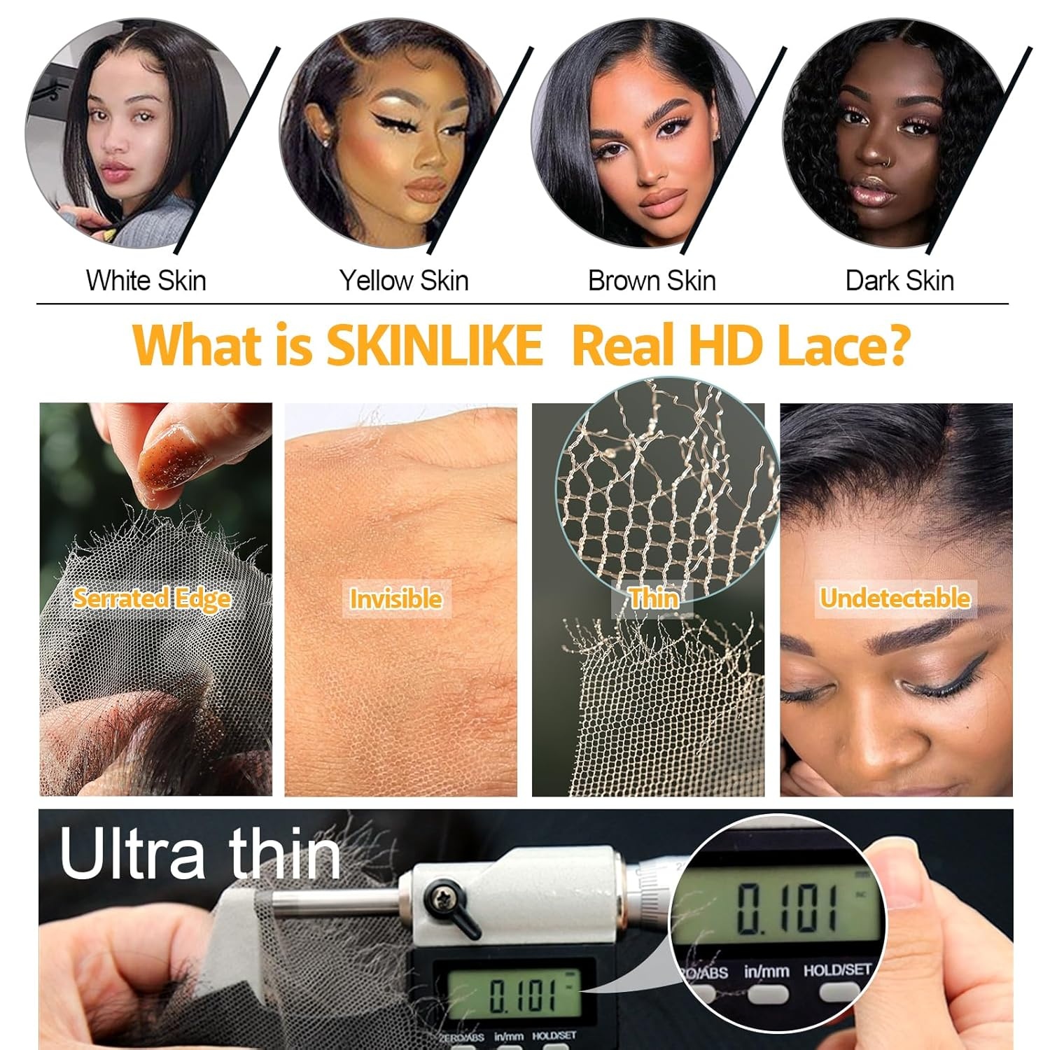 image:imageBEEOS 5x5 SKINLIKE Real HD Lace Closure Wig 01mm Ultrathin Invisible HD Lace Ture 180 Density Natural Color Human Hair Body Wave 18 Inch13x6 Ultrafitted HD Lace Wig Body Wave 250 Density