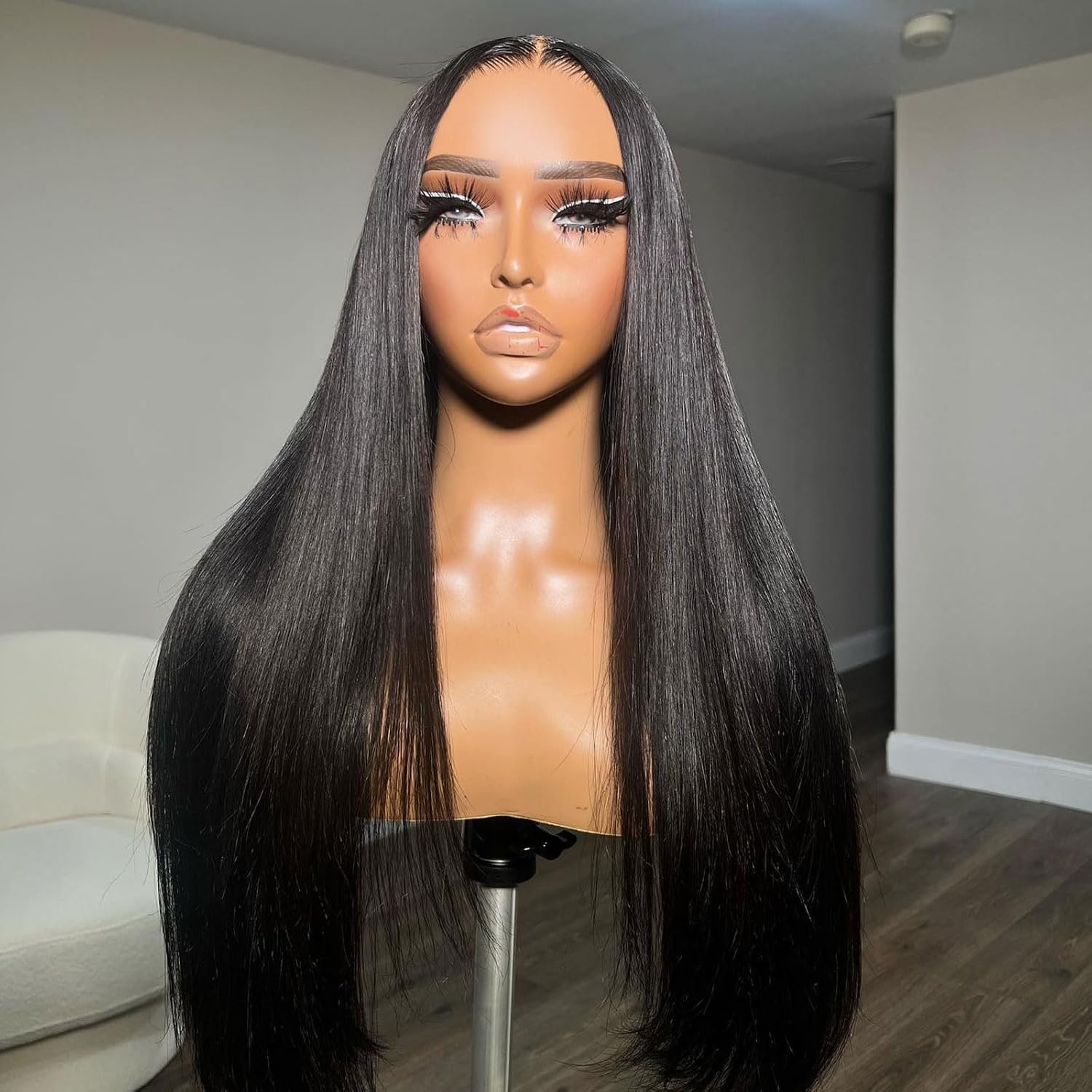 image:imageBEEOS Glueless Wigs Human Hair Preplucked PreCut 5x5 HD Lace Wig 250 Density Straight Pre Everything Wear and Go Wig Bleached Knots 20 Inch5x5 Straight Glueless HD Lace Wig 180 Density