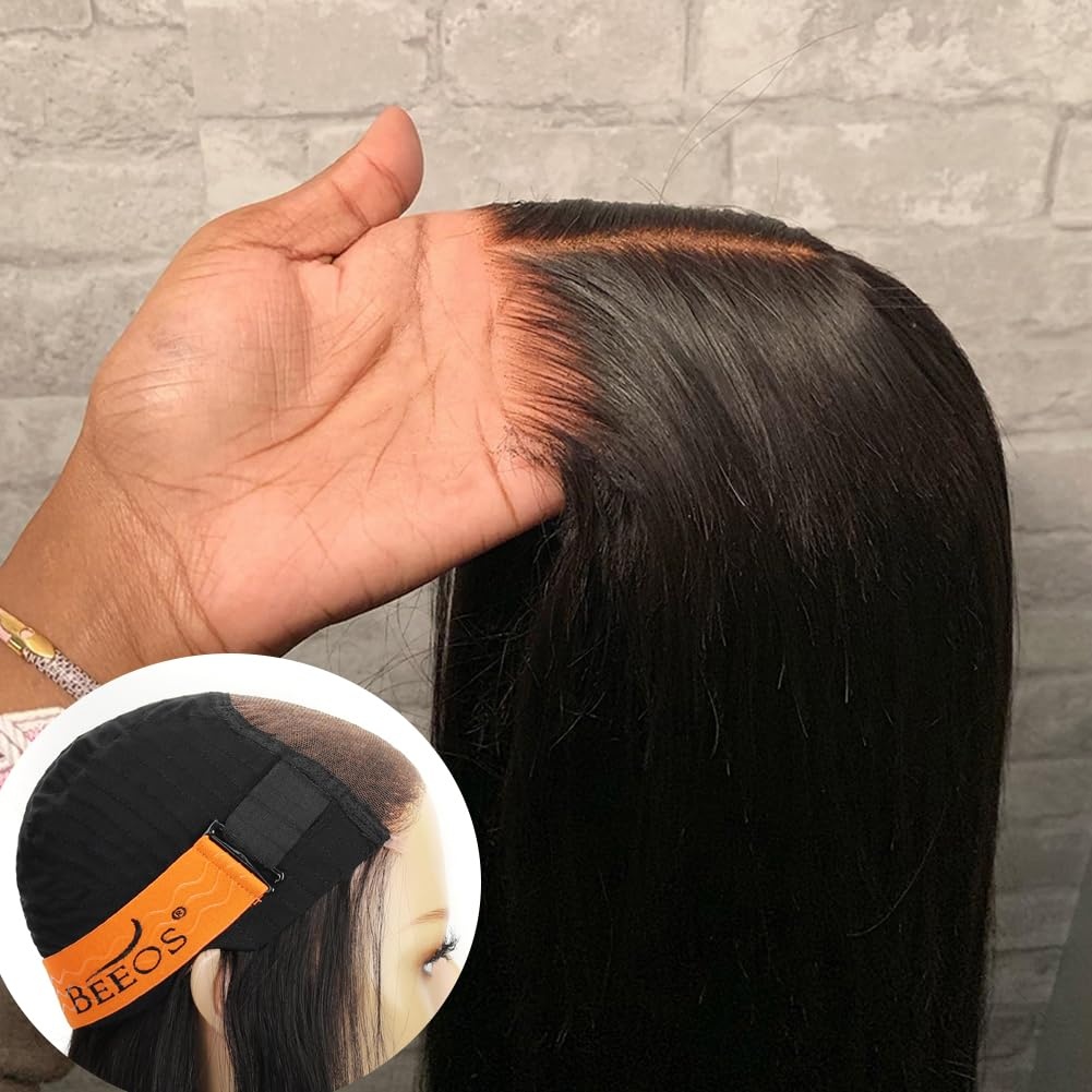 image:imageBEEOS Glueless Wigs Human Hair Preplucked PreCut 5x5 HD Lace Wig 250 Density Straight Pre Everything Wear and Go Wig Bleached Knots 20 Inch5x5 Straight Glueless HD Lace Wig 180 Density