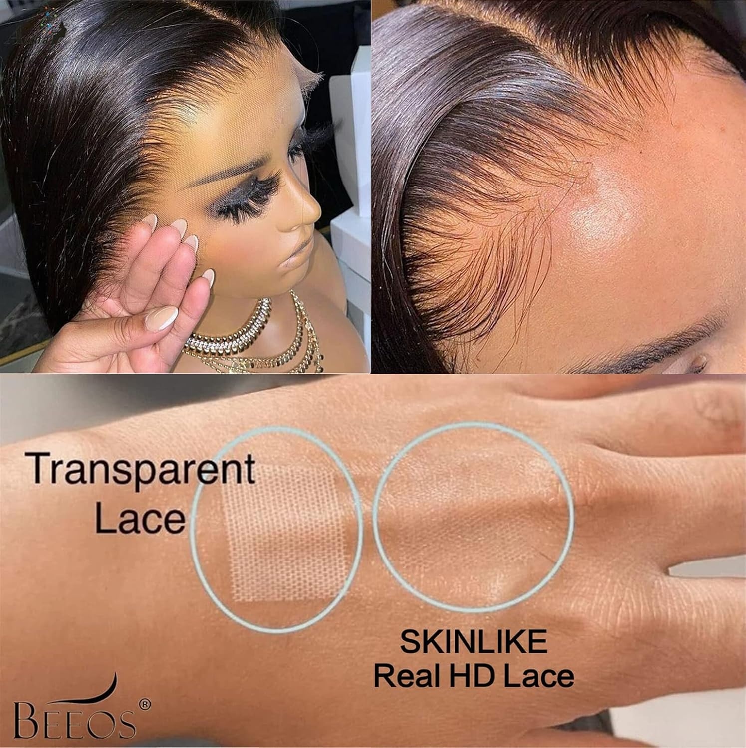 image:imageBEEOS Glueless Wigs Human Hair Preplucked PreCut 5x5 HD Lace Wig 250 Density Straight Pre Everything Wear and Go Wig Bleached Knots 20 Inch5x5 Straight Glueless HD Lace Wig 180 Density