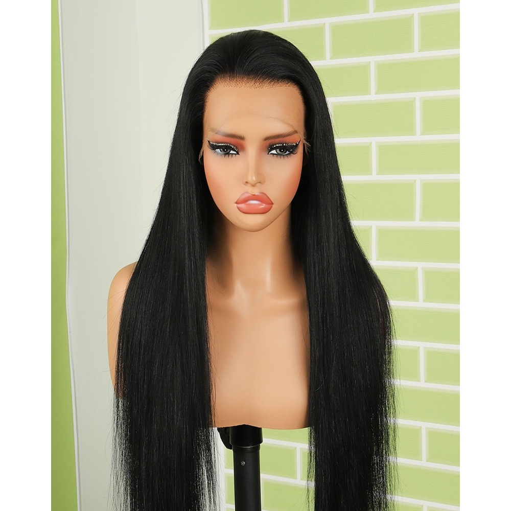 image:imageBEEOS 250 Density 1 Jet Black 13x6 HD Lace Full Frontal Wig Invisible Ultrathin Skinlike Real HD Lace Body Wave Wig Human Hair Ultrafitted Cap PrePlucked Bleached Knots for Black Women 24 Inch13x6 Straight 1 Jet Black 250 Density