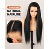 BEEOS 13×6 HD Lace Frontal #1 Jet Black Wig, 250% Density Invisible Ultra-thin Skinlike Real HD Lace Body Wave Wig Human Hair Ultra-fitted Cap Pre-Plucked Bleached Knots for Black Women 22 Inch(13×6- Straight- #1 Jet Black- 250% Density)
